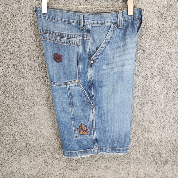 VTG JNCO Jean Shorts 35X12 Blue Crown Skater Streetwear Crown Wide Leg Baggy Y2k - Picture 10 of 16